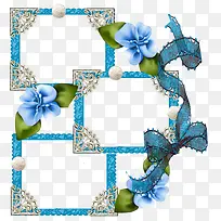 创意欧式复古蓝色花卉植物边框