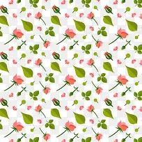 扁平化玫瑰花和叶子矢量图