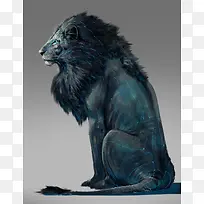 灰色背景前的青色狮子