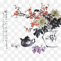 花卉茶道静物国画