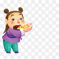 手绘吃食物的小孩