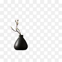 手绘海报植物花瓶黑色效果