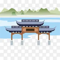 矢量插图中国风寺庙