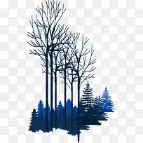 蓝色冬季树林
