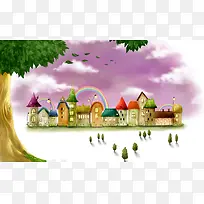 卡通房屋树木背景