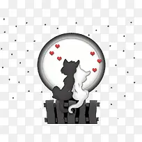 黑白猫赏月免抠素材