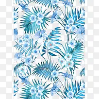 夏季蓝色植物花卉印花