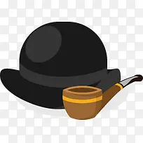 一个黑色帽子与褐色烟斗