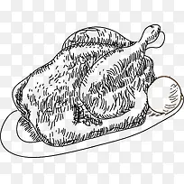 古风墨水画鸡肉设计原素