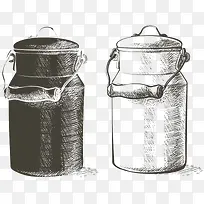 手绘素描装牛奶的铁皮罐