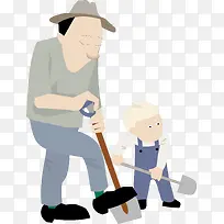 老人与孩子行走