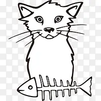 黑白线条卡通小猫