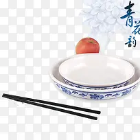 筷子和青花瓷盘
