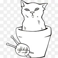 黑白线条卡通小猫