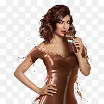 吃巧克力穿巧克力衣服的美女