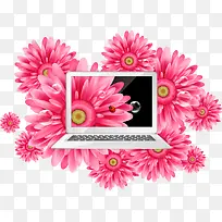 精美的雏菊与笔记本电脑矢量素材