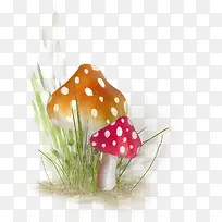 水墨蘑菇小草