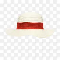 白色短边红色装饰带草帽女实物