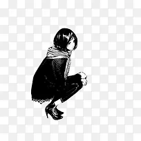 女孩蜷缩蹲下