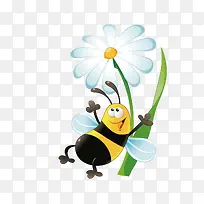 卡通矢量菊花和蜜蜂