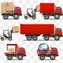 红色叉车和卡车设计矢量素材下载
