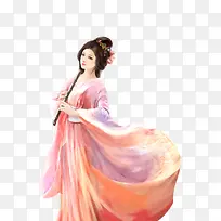 粉色古风服饰吹笛女生