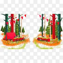 红色清新树林边框纹理