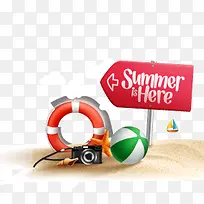 summer 沙滩 指示牌 红色 游泳圈