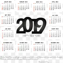 黑色2019年日历模板