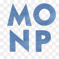 浅蓝色牛仔英文字母MONP