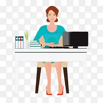 办公室蓝衣女孩矢量图