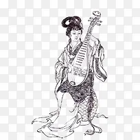 素描古代美女弹琵琶