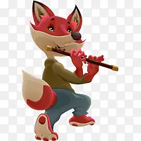 矢量手绘吹笛子的狐狸