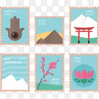 六张出国旅游邮票