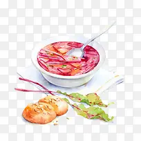 手绘红色菜汤