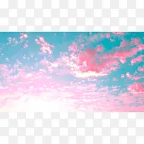 蓝色天空粉色云朵海报背景七夕情人节