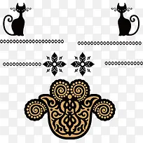 矢量古代图腾埃及花纹猫咪