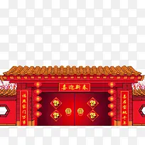 免抠中国风建筑红色的房子