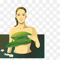 用树叶挡胸部的水疗矢量美女