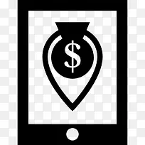 钱定位符号在手机屏幕上图标