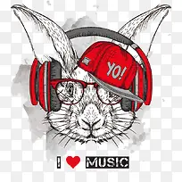 听音乐的卡通兔子