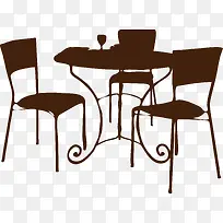 欧式餐桌餐椅剪影矢量图
