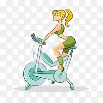 卡通美女踩脚踏车