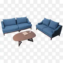 蓝色沙发和茶几素材