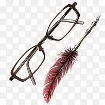 一副眼镜和一只羽毛笔