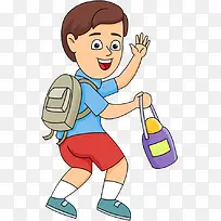 卡通小孩上学拜拜