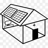 太阳能住宅建筑屋顶的太阳能板图标