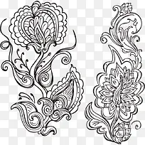 传统古典花纹花叶线描背景png