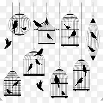 8款鸟笼与鸟剪影矢量素材