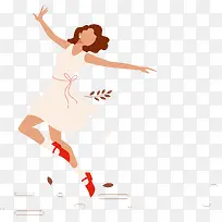 女子飞跃舞姿卡通跳舞矢量人物图